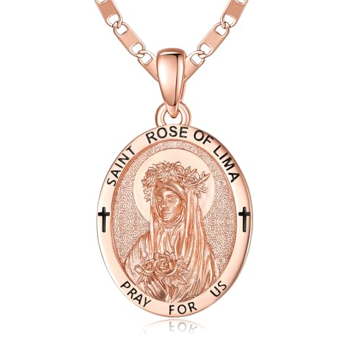 GUANMTY St Rose of Lima Medal Rosegold Necklace