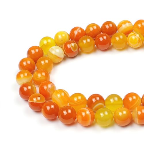 MJDCB 8mm 43 piezas Cuentas de Piedra Ágata Rayada Naranja Redondas Sueltas Piedras Semipreciosas Naturales para Hacer Joyas Pulseras Collares