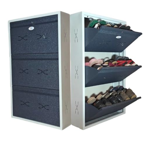 Image of I Double Decker Metal Shoe Rack I Single Lock I Wall Mounted I 3 Shelve (GreyColour) I Coad LC 2DDL-03 GR I Height 43 Inches, Width 26 Inches, Depth 7.5 InchesI 3 Years Warranty.