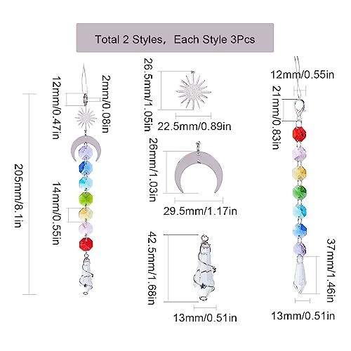 SUNNYCLUE 6Pcs Garden Suncatchers Outdoor Sun Catcher Rainbow Marker Indoor Sunlight Catcher Crystals Glass Beads Sun Moon Charms Window Hanging Ornament Prism Sunshine Catchers for Home Decor Gift - Image 2