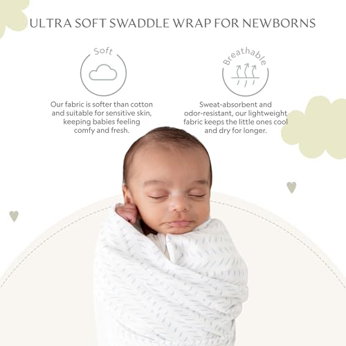 Image of Muslin Baby Swaddle - Breathable Receiving Blankets for Newborn Baby, 70% Viscose derived from Bamboo, 30% Spandex, Imported