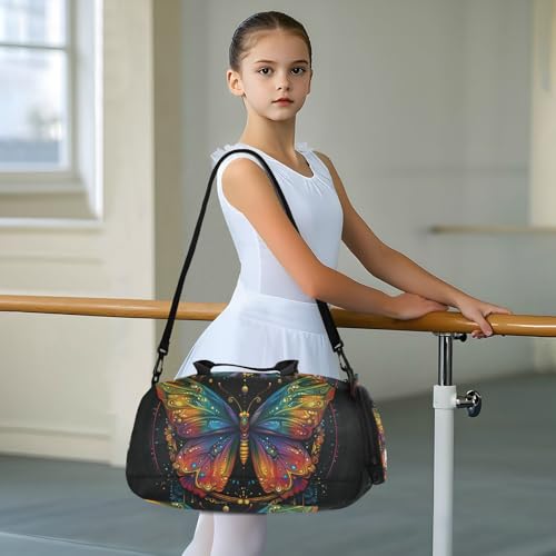 Duffle Bag for Boys or Girls with Shoes Compartment, Butterfly Mandala Dreamcatcher Sports Travel Bag Overnight3