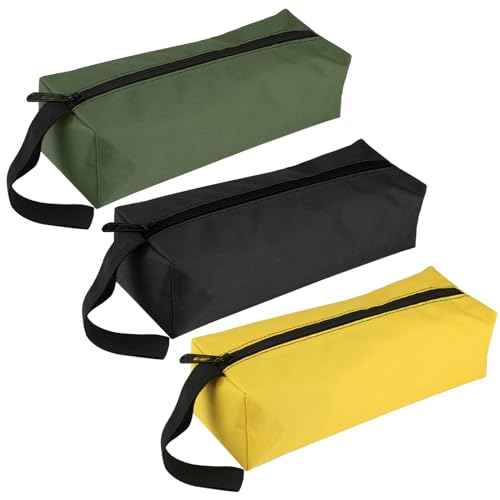 3 Stück Tragbare Werkzeugtasche Klein, 600D Oxford Tuch Wasserdicht Reißverschluss Tool Bag mit Riemen, Mehrzweck Verschleißfest Segeltuch Aufbewahrungstasche für Elektriker, Schreiner, Architekten