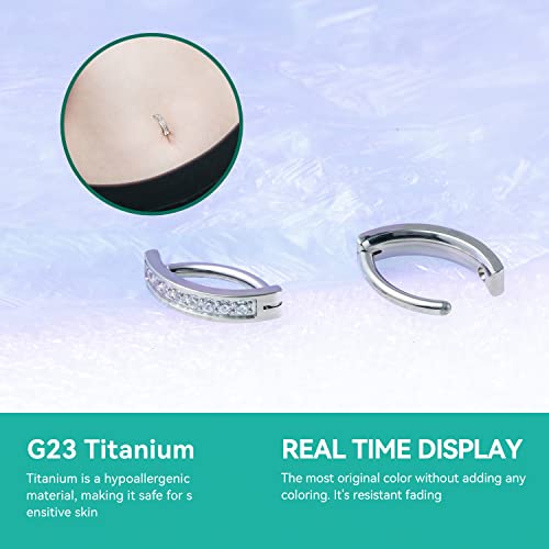Ohis Titanium Clicker Belly Button Ring, 14G 10Mm /12Mm Belly Piercing With Cubic Zirconia Reverse Curved Barbell Navel Piercing Jewelry, Gift For For Women And Girls #TOP2