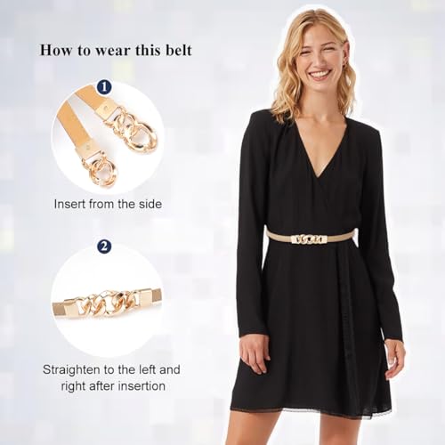 Glamorstar Women Skinny Belts for Dresses Thin PU Leather Waist Belt with Gold Buckle2