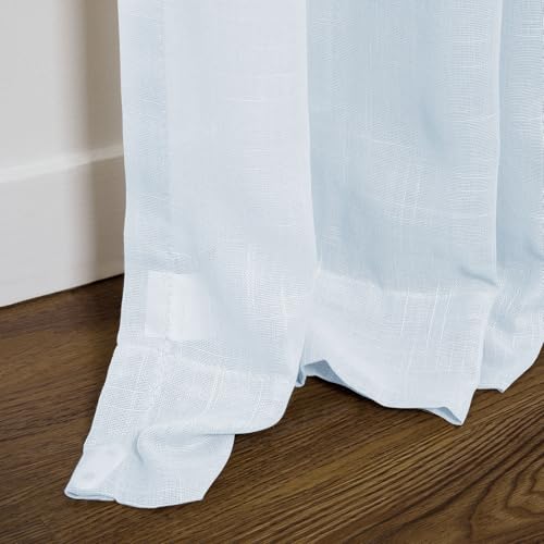 Image of TWOPAGES Baby Blue Pinch Pleated Sheer Curtains, 84 inch W x 102 inch L, 2 Panels