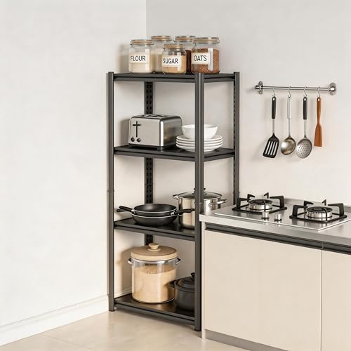 Image of 4 Tier Kitchen Storage Shelf, Kitchen Organizers Space Saving All Steel Freestanding Rack, Heavy Duty Metal Shelving Unit, Adjustable Open Shelf for Pantry Organizers and Storage 19.7 inchWx13.8 inchDx54.3 inchH