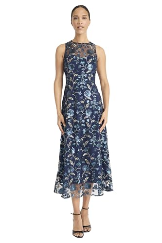 Maggy London Women's Sleeveless High Neck Illusion Hem Lace A-line Formal Wedding Guest Dress