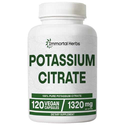 Immortal Herbs Potassium Citrate Supplement 1320mg High Absorption Powder 120 Vegan Capsules Non-GMO & Gluten-Free Potassium Supplements for Women and Men