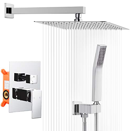 Black Friday - 40% OFF 12 Inches Shower Set with Rain Shower Head Handheld Wall Mounted,Brass Pressure Balancing Shower Faucet Valve,Shower System, Chrome,HGN
