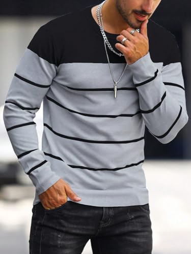 Men's Fall Winter Long Sleeve Striped Pullover-Essential Urban Streetwear for Coffee Runs & Weekend Hangouts3
