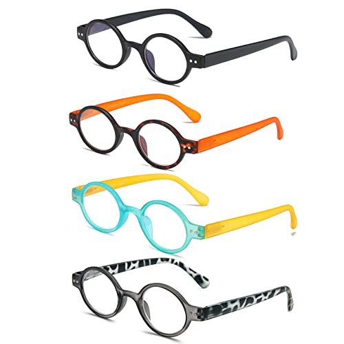 KoKoBin 4-Pack Mini Small Round Reading Glasses Comfortable Readers for Women and Men (Multicoloured2, 2.00, multiplier_x)
