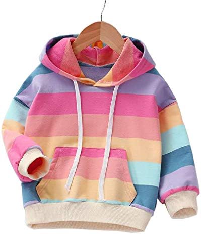 Kids Baby Girl Rainbow Color Matching Hooded Sweatshirt Tops Casual Hoodie with Pocket Fall Winter (Rainbow, 2-3T)