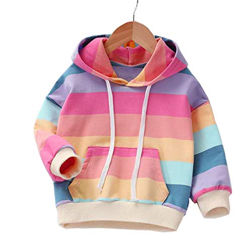 Kids Baby Girl Rainbow Color Matching Hooded Sweatshirt Tops Casual Hoodie With Pocket Fall Winter (Rainbow, 2-3T) #TOP14