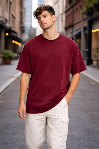 Image of Amazon Brand - Anarva Men's Oversized Acid Wash T-Shirt | Premium Cotton Relaxed Fit | Drop Shoulder Half Sleeve Casual Streetwear Tee for Men
