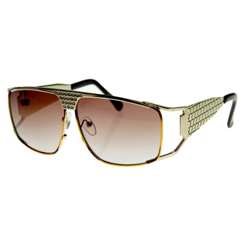zeroUV Large King of Rock Rock & Roll TCB Aviator Sunglasses (Gold V2)