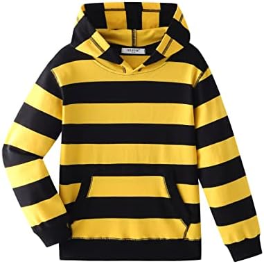 DILBYKE Boys Girls Hoodies Hooded Sweatshirts Classic Solid Sport Pullover Top Lightweight Series Plush Cotton, Yellow and Black Striped, 9-10 Years