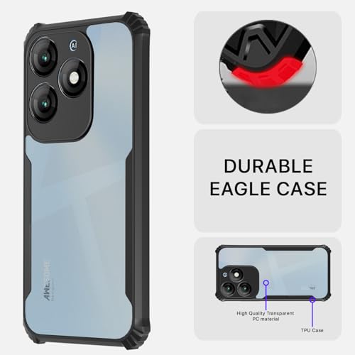 Image of Pikkme Crystal Clear Transparent Back Cover | Ultra Hyrbid | Full Camera Protection | Raised Edge | Bumper Case for itel A70 (Black)