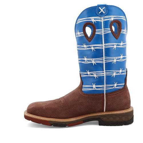 Twisted X Men's 12" Western Work Boot, Square Toe Alloy Toe with CellStretch, Burgundy & Sky Blue, 10.5 EE2
