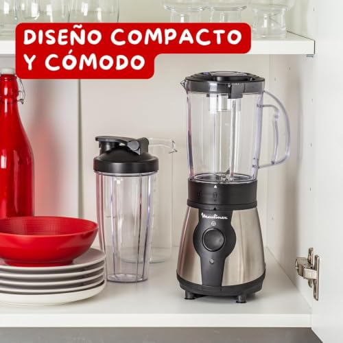 Miniatura 8 de Moulinex Blend Go, Batidora De Vaso De 300 W, Jarra De 1,3 L, 4 Cuchillas Extraíbles, Acabado Acero Inoxidable, Piezas Aptas Para Lavavajillas, Botella De Plástico De 750 Ml Espátula, Lm1b1des