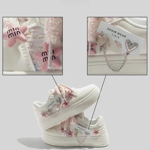 Flower Star & Heart Walking Cute Sneakers for Women Lace-Up Shoes Regular & Upgraded Versions Rubber Thick Sole Height Increase Lace Up Walking Shoes3