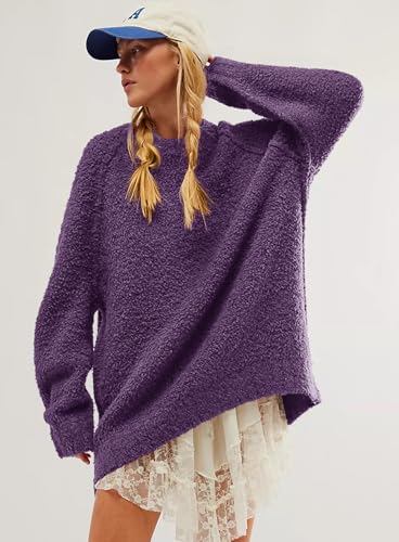 Image of Beaully Women's Oversized Crewneck Sweaters | Oversized style, Tunic sweater, Fuzzy knit, Soft knit, Loose fit, Drop shoulder