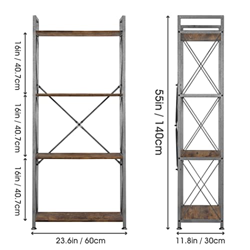 Lavievert 4-Tier Industrial Bookshelf Vintage Bookcase Shelf Organizer Rustic Wood And Metal Storage Rack For Home, Office, Garage, Kitchen, Living Room - Rustic Brown #TOP2