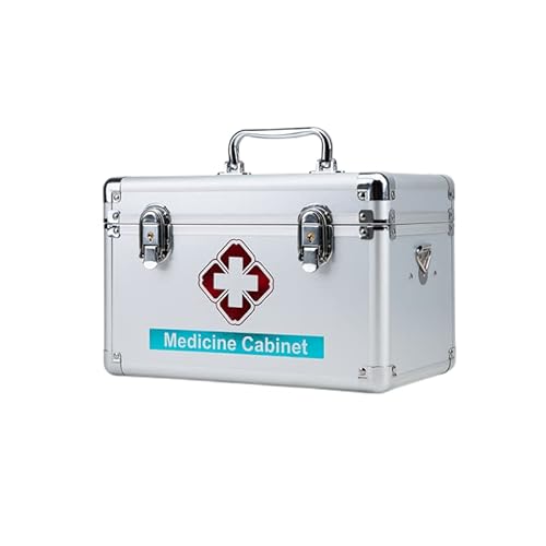 Grkoo 家庭緊急時用医療用医学箱応急手当品ボックス小物収納上手な救急セット薬箱診察用防災グッズ (シルバー,XL 16インチ)