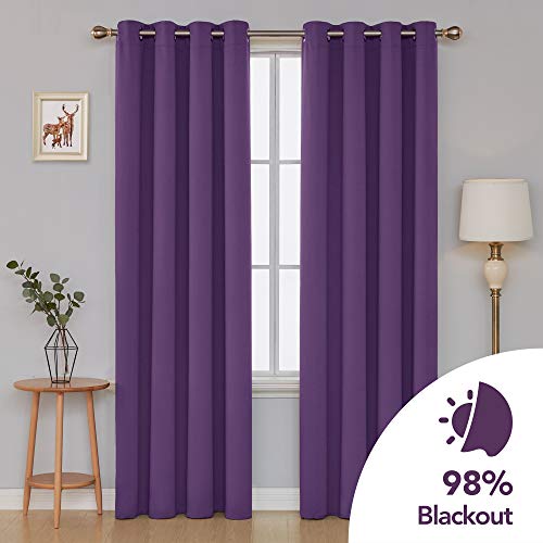 Image of Deconovo Grommet Blackout Curtains Solid Thermal Insulated Room Darkening Energy Saving Window Panel for Sliding Glass Door, 52x95, Purple Grape