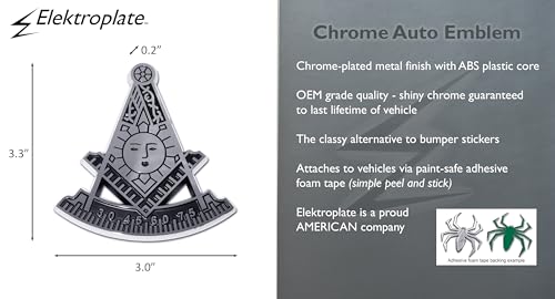 Image of Elektroplate Masonic Compass Sun and Quadrant Past Master OEM Chrome Emblem for Cars, Trucks, and All Auto | Universal Fit at 3.3 inch x 3 inch | Weatherproof
