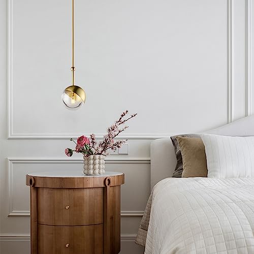 Candelabro de medio siglo en oro industrial con tulipas de vidrio suspendidas para salón 2