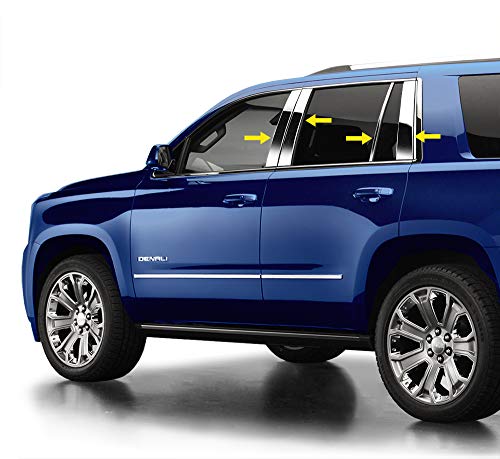 Made in USA! Compatible with 2015-2020 Chevy Suburban | GMC Yukon XL 8PC Stainless Steel Chrome Pillar Post Trim