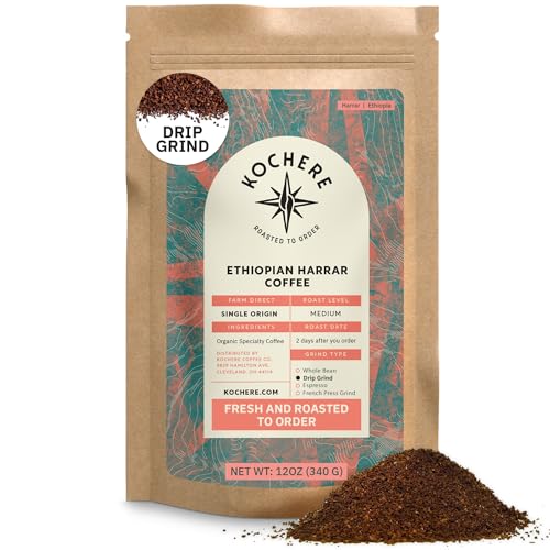 Kochere Ethiopian Harrar Ground Coffee Medium Roast 12oz