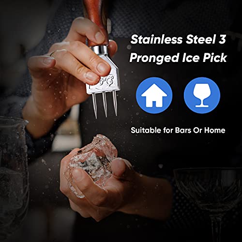 3 Pieces Ice Pick Stainless Steel Ice Crusher with Wooden Handle Stainless Steel Ice Pick with Safety Cover Japanese Style Ice Chipper Ice Shaper for Kitchen Bars Bartender Picnics Camping Restaurant
