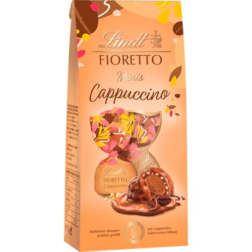 Lindt Schokolade | FIORETTO Beutel Cappuccino Minis | 115g | 10 Vollmilch-Pralinen mit Cappuccino-Sahnecrème-Füllung umhüllt von knusprigem Crisp | Schokoladen-Geschenk