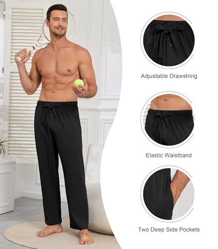 COLORFULLEAF 100% Cotton Mens Pajama Pants Lightweight Sleep Lounge Bottoms Elastic Waistband Button Fly With Pockets2