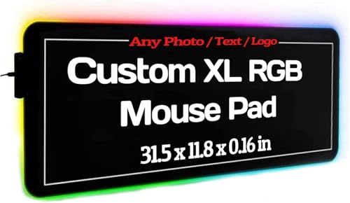 Personalised RGB Gaming Mouse Mat with Photo/Text Desk Mat Custom XL Large Mouse Mat 800x300x3mm with 9 LED Colors 12 Lighting Modes, Non-Slip Rubber Base Mouse Keyboard Mat for PC Laptop Computer
