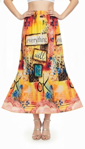 Image of VAGISHA Women's 4-Metre Flared Long Skirt | Skirts for Women Long Length | Long Skirts for Girls | Ethnic & Boho Printed Wear with Elastic Waist | Perfect for Party, Festive & Casual Look
