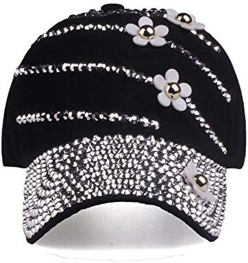 LUCKYBUNNY Women Bling Baseball Cap with Flower, Vintage Adjustable Low-Profile Dad Hat Sport Strapback Caps for Ladies - Image 2