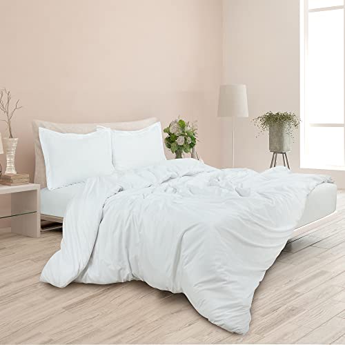 Royale White Duvet Cover Queen Size - Washed Duvet Cover Set, 3 Piece Double Brushed Duvet Covers with Button Closure & Corner Ties - 1 Duvet Cover 90x90 inches and 2 Pillow Shams - Comforter Cover