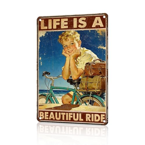 Metal Signs Bike Tin Sign Life Is A Beautiful Ride Bicycle Poster Metal Decor Vintage Wall Decor For Home Garage Outdoor Club Man Cave Bar Cafe Office 12 * 8 In