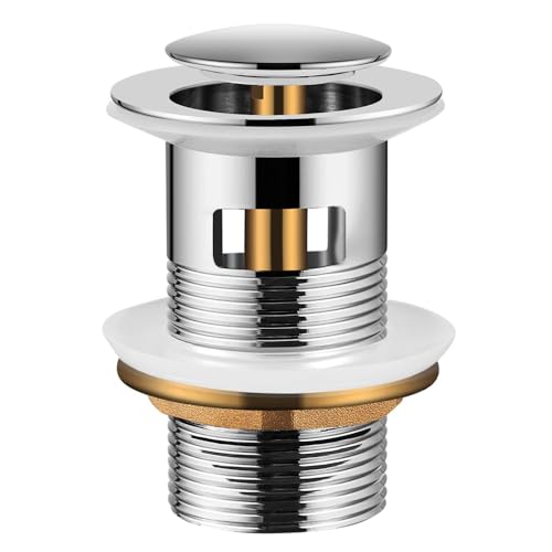 Image of CARAGO Bathroom Sink Plugs Pop Up Sink Plug Replacement Basin Waste, 1/4 Universal Click Clack Sink For with Overflow, 304 Stainless Steel Kitchen Sink Waterbutt Taps
