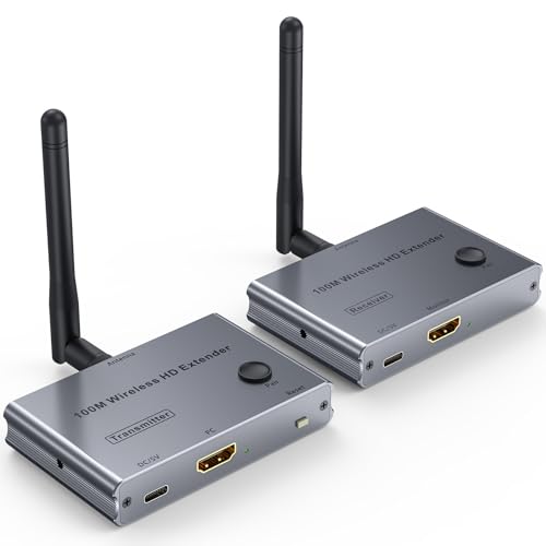 Wireless HDMI Transmitter and Receiver 4K@30Hz HDMI Wireless Extender Kit 328Ft/100M 4K Sender and Receiver for Casting Video & Audio to Large Screen TV/Projector from Laptop/PC/Camera