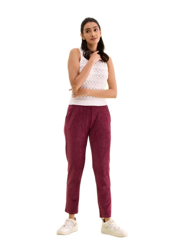 Image of GO COLORS Solid Corduroy Treggings for Women | Warmtech, Mid Rise, Side Pocket
