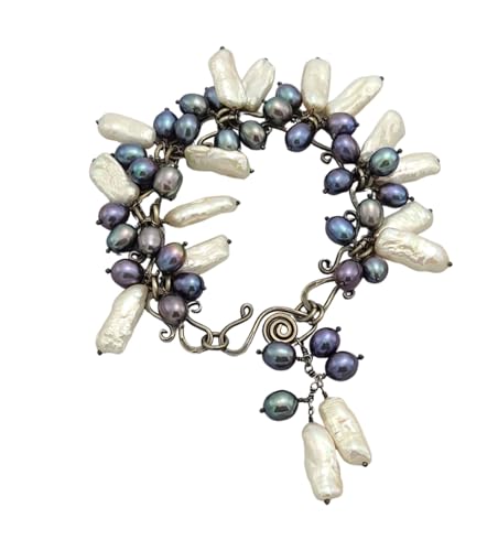Handmade Sterling Silver Swirl Bracelet Freshwater Pearls.