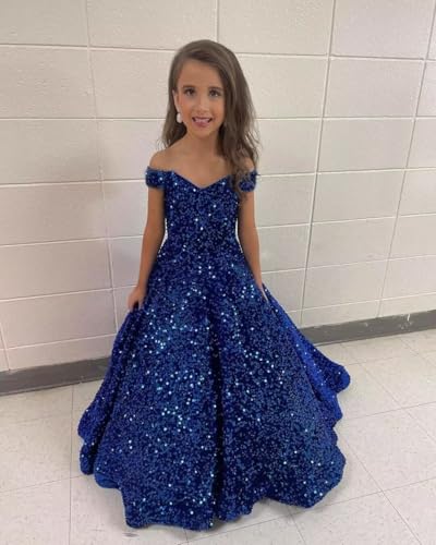 Off Shoulder Sequin Flower Girl Dresses Sparkly Girls Pageant Dresses Ball Gown Princess Kids Toddler Dress4