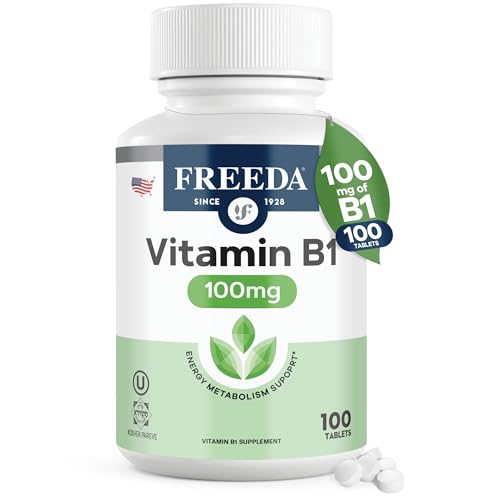 Freeda Vitamin B1 Thiamine 100mg - Supports Energy Metabolism, Nervous System Health - Kosher,...