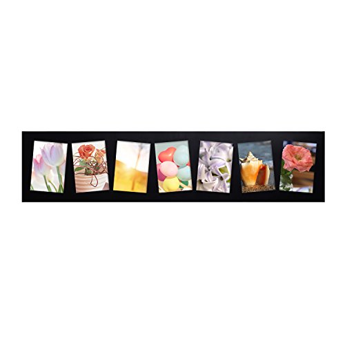 Adeco Decorative Black Wood Wall Hanging Collage Picture Photo Frame, 7 Slanted Tilted Skewed Openings, 4x6