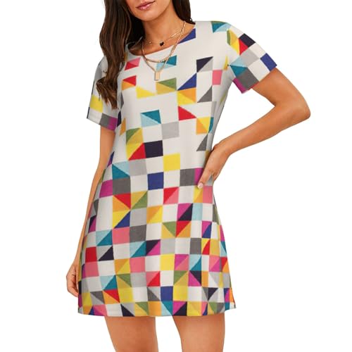 Chemise de nuit légère pour femme en maille respirante à motif géométrique