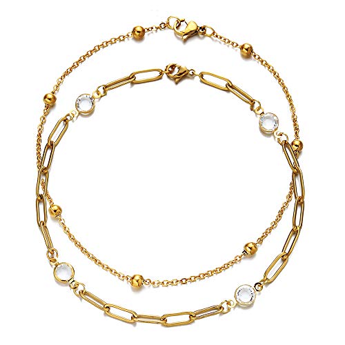 Quadratische Kette doppellagiges Fußkettchen Edelstahl wilde glänzende Kristalle Fußkettchen für Frauen Teenager Mädchen Cover